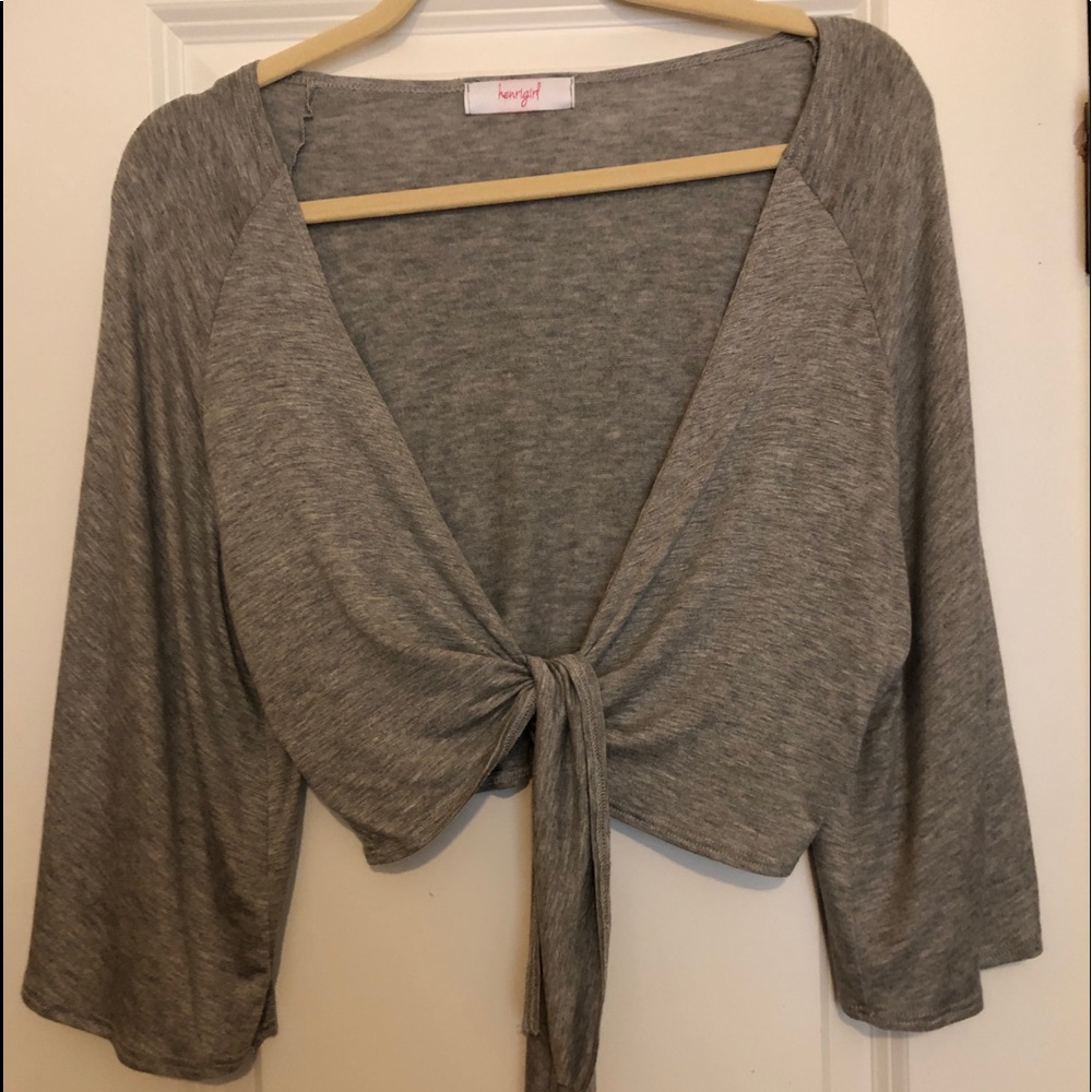 Henri Girl Grey Quarter Sleeve Tie Top